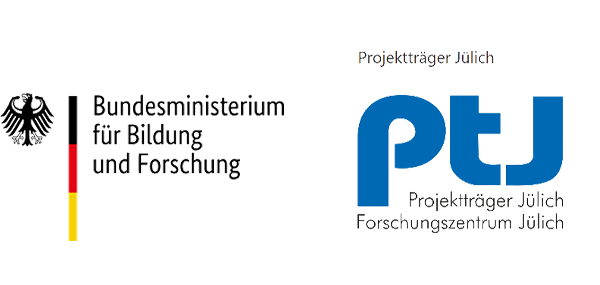 Förderhinweis mit Logos des Bundesministeriums für Bildung und Forschung (BMBF) und des Projektträgers Jülich (PtJ) für ein Textilprojekt.
